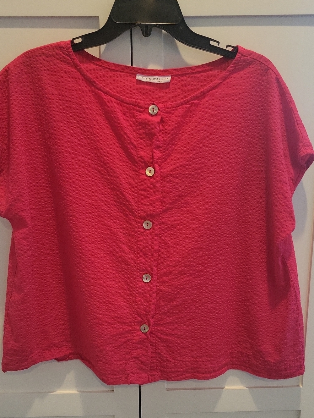 bryn Walker Bessie Hot Pink Button-Front Short Sleeve Top